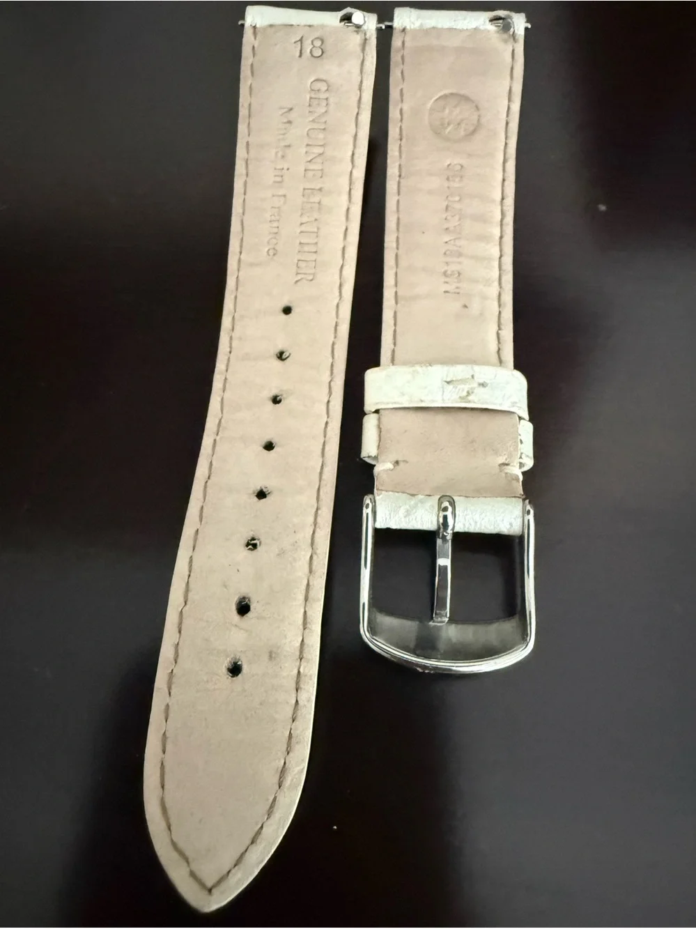 Michele Quilted Metallic White Leather Watch Strap with Silver Buckle
